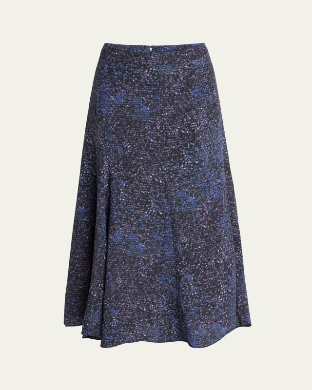 Hortensia Mosaic Flared Stretch Silk Skirt